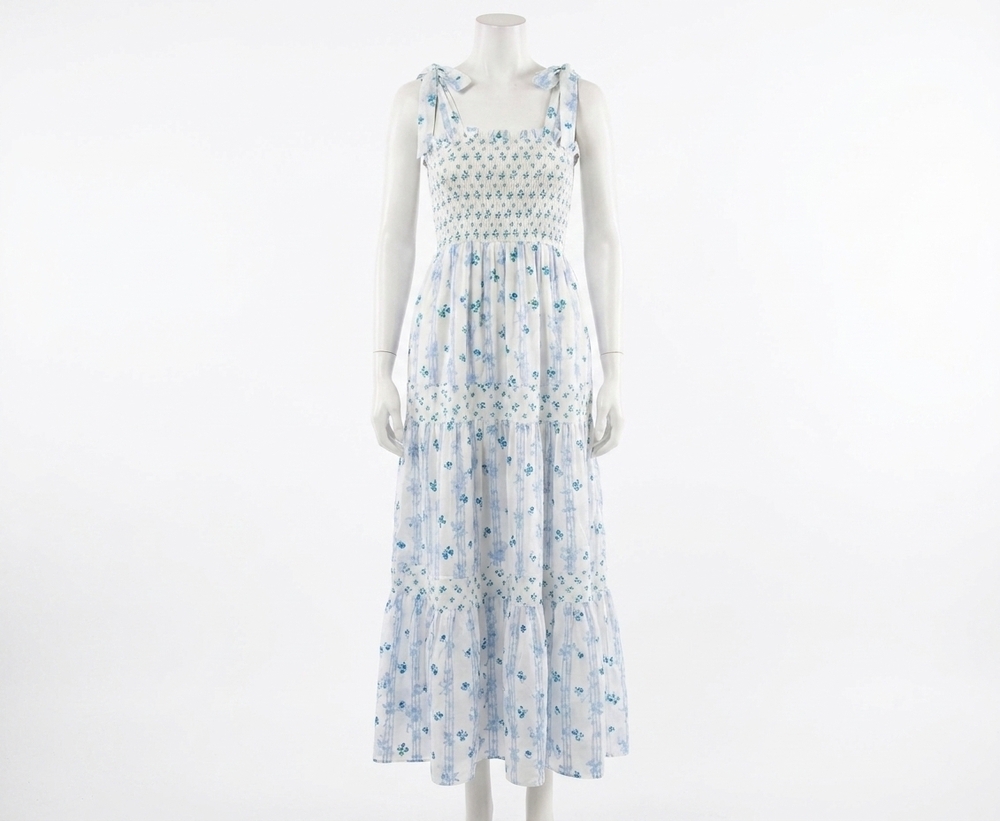 NEW PEACH LOVE nantucket maxi dress in ivory / blue